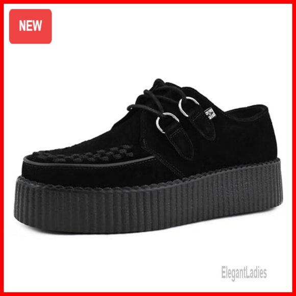 Platform Oxford Shoes with Memory Foam Insole, Suede Lace-Up Creepers - Picture 3 of 6